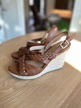 Antonio Melani Wedge Strappy Espadrille Sandals - Brown Leather 9.5M